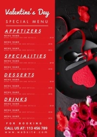 valentine's, romantic, event,menu,party A5 template