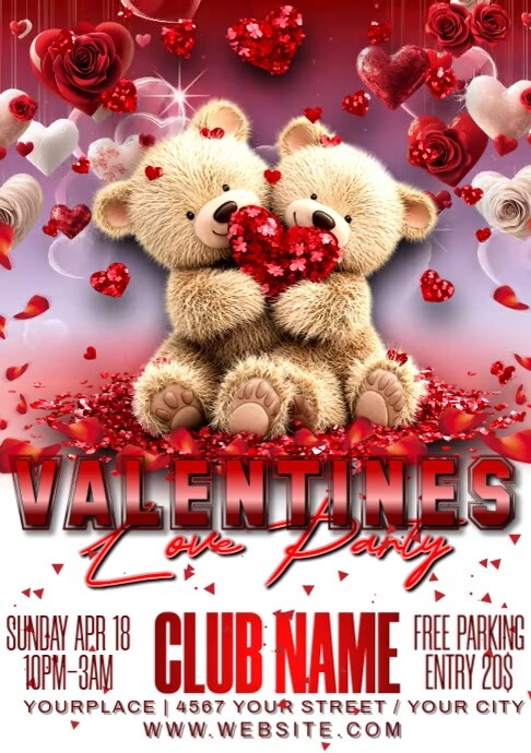 valentine's club event, valentine's couple flyer template, A1