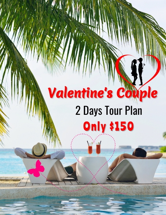 Valentine's Couple tour and travel plan Flyer (US Letter) template