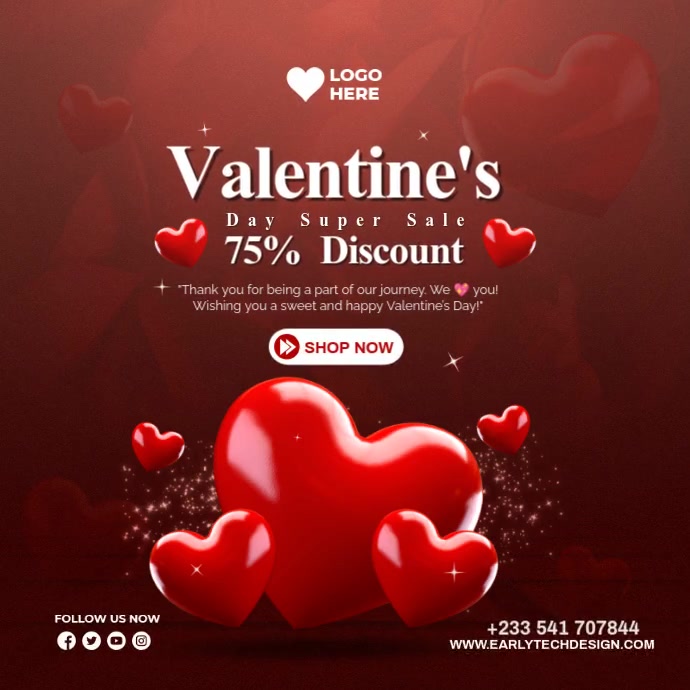 Valentine's Day, Valentine's Sale Promo Instagram Post template