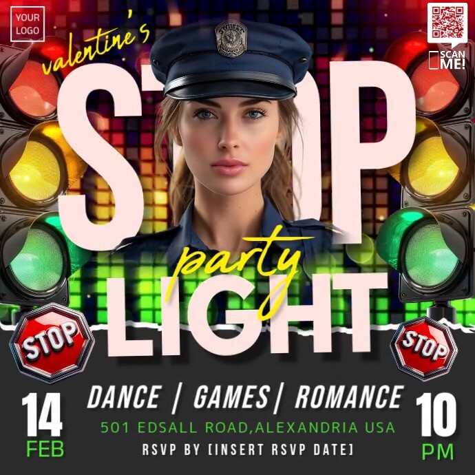valentine's day, valentine stop light party, event, party Instagram 帖子 template