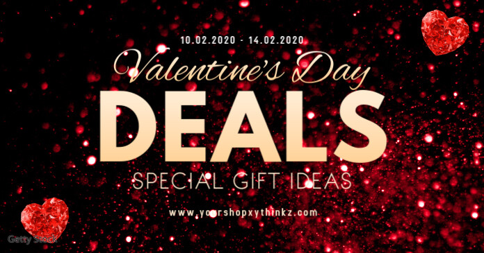 Valentine's Day Advert Cover Deals Red Hearts Facebook Shared Image template