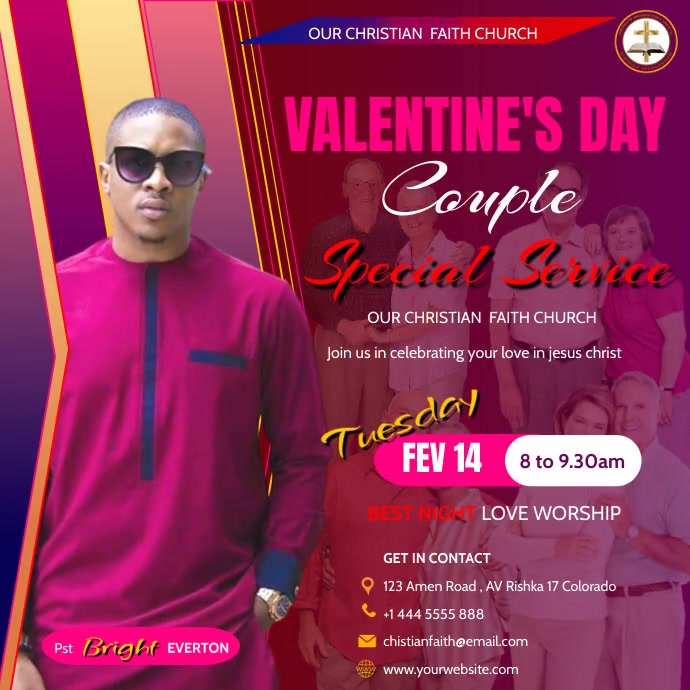 valentine's day church service flyer Instagram Post template
