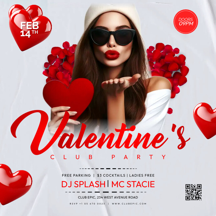 Valentine's day club party  flyer poster template