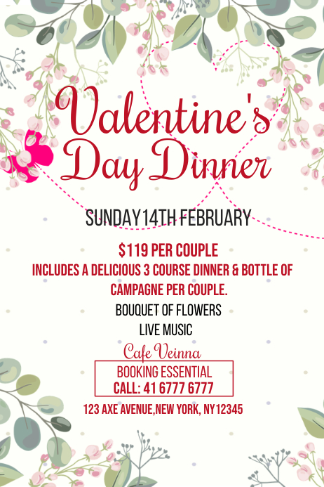 VALENTINE'S DAY DINNER Template | PosterMyWall