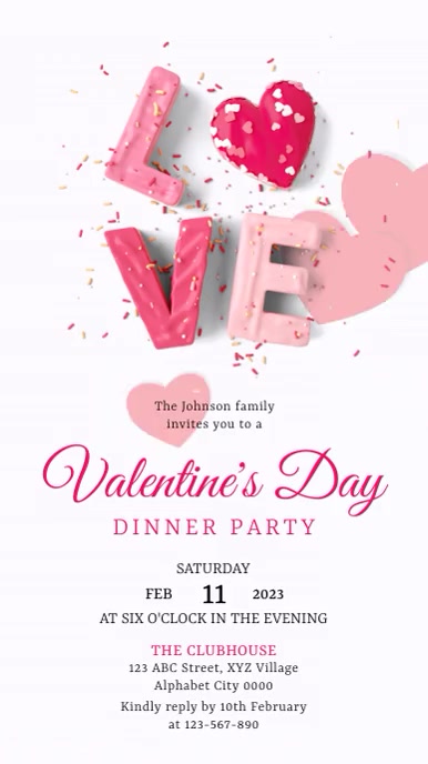 Valentine's Day Dinner Invitation Instagram Reel template