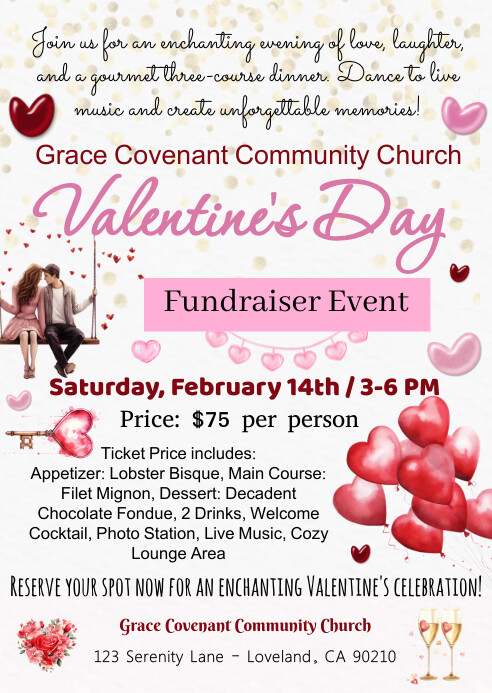 Valentine's Day Event, Fundraiser Flyer Party A6 template