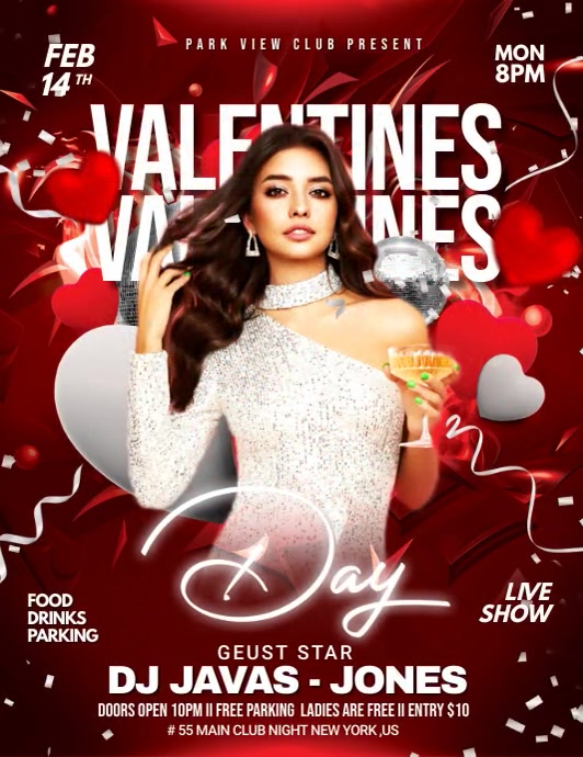 Valentine's Day Flyer Template Ulotka (US Letter)