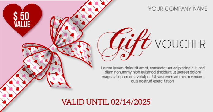 valentine's day gift voucher with bow and ribbon. valentine gift card ...