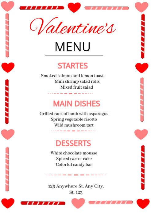 Valentine's Day Menu A6 template