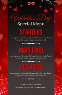 Valentine's day Menu card  Half Page Wide template
