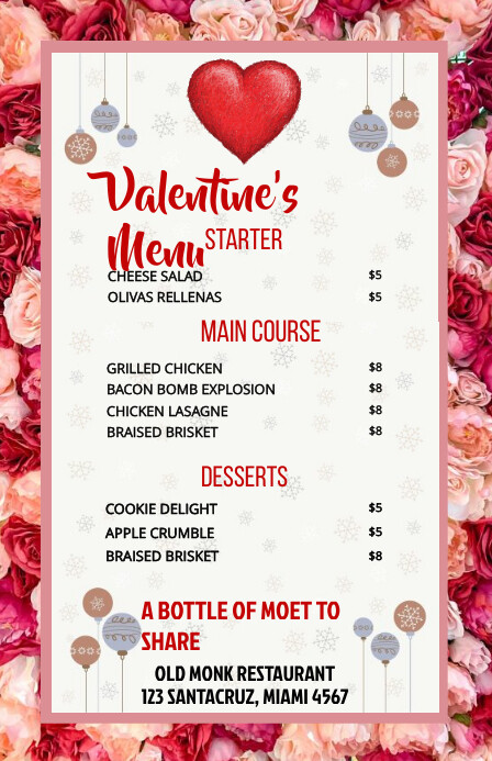VALENTINE'S DAY MENU Half Page Wide template