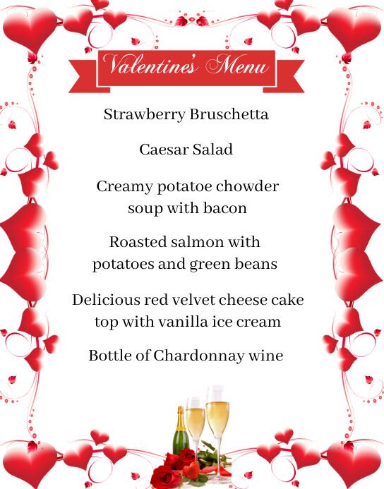 Valentine's Day Menu Poster/Wallboard template
