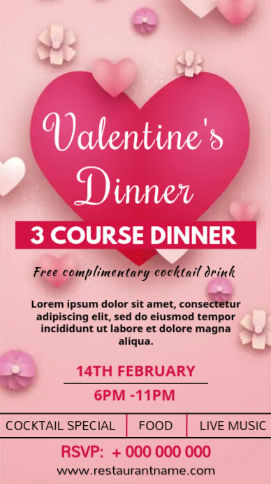 Valentine's day menu Display digitale (9:16) template