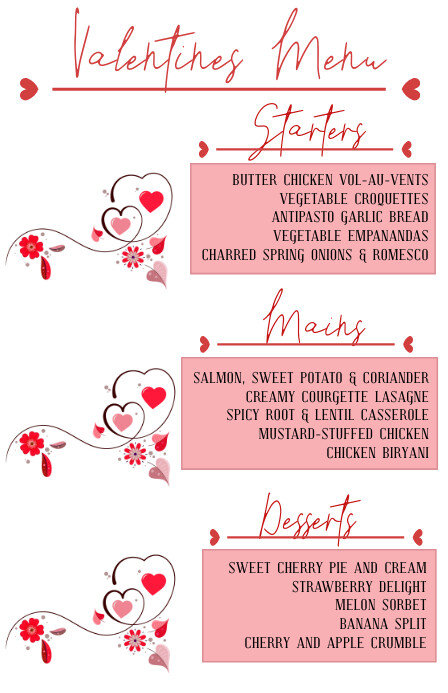 Valentine's Day Menu Template Tabloid