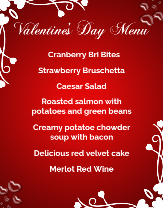 Valentine's Day Menu Template โปสเตอร์/กระดานบนผนัง