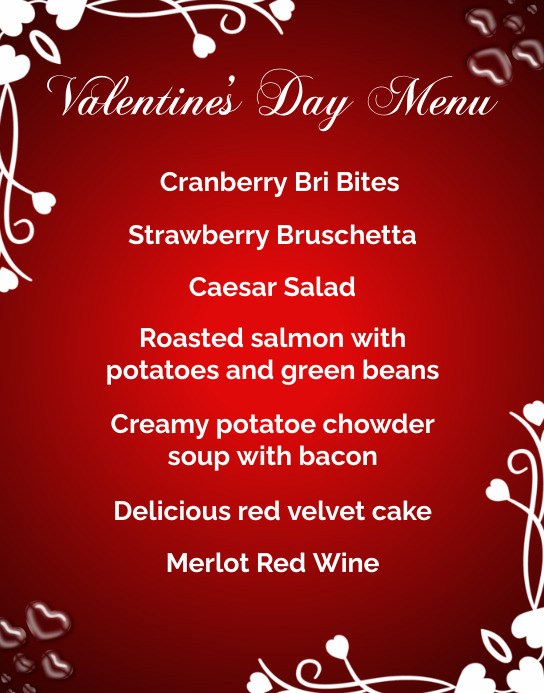 Valentine's Day Menu Template Poster/Wallboard