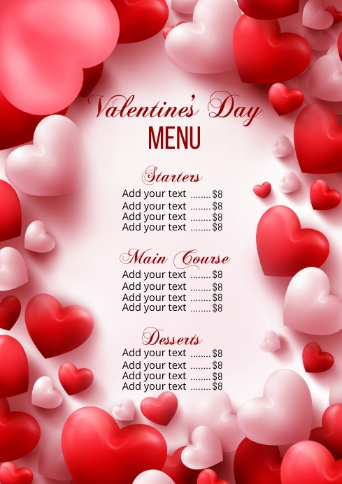 Valentine's Day Menu Template A4