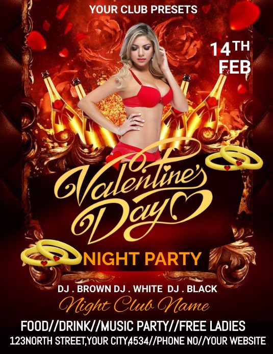 valentine's day night party Ulotka (US Letter) template