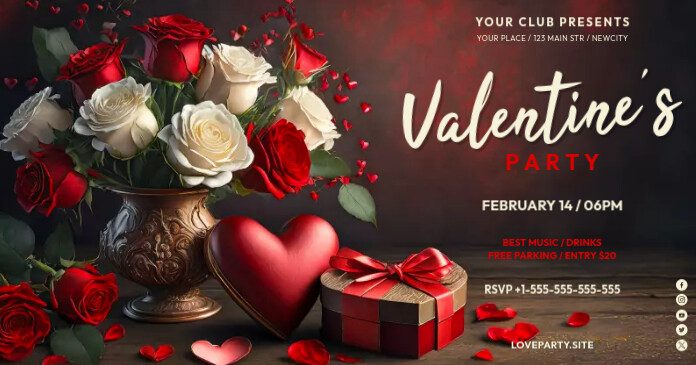 Valentine's Day Party Banner Obraz udostępniany na Facebooku template