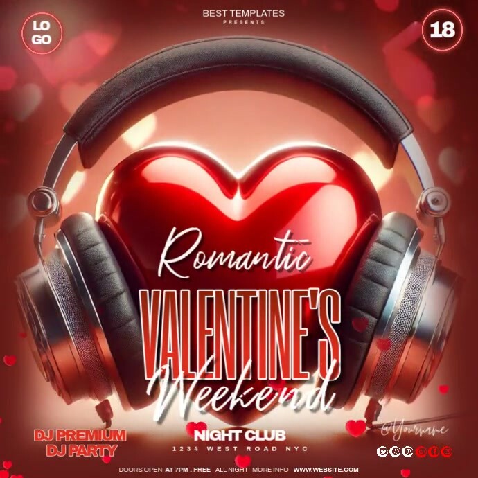 Valentine's Day Party Kwadrat (1:1) template