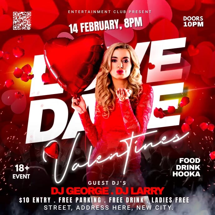 Valentine's Day Party Social media video ad Kwadrat (1:1) template