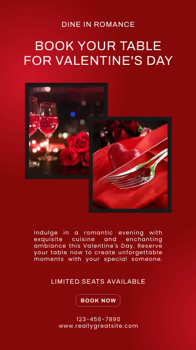Valentine's Day Restaurant Reservation Digital Display (9:16) template