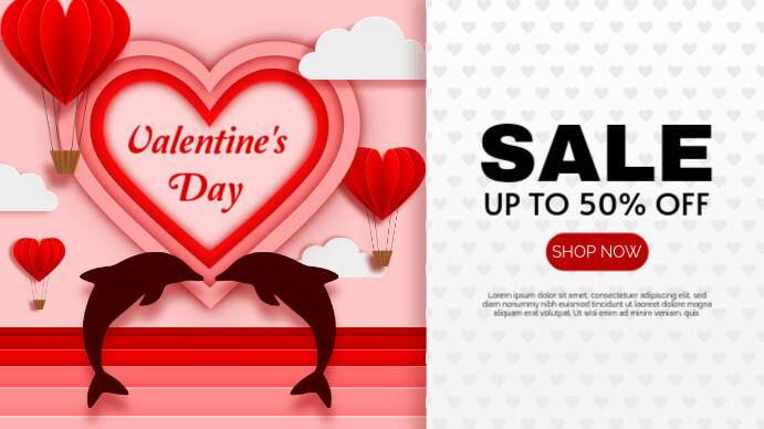 Copy of valentine's day sale banner with paper heart shaped hot air ...
