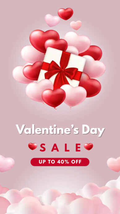 Valentine's Day Sale Red And White Hearts Ekran reklamowy (9:16) template