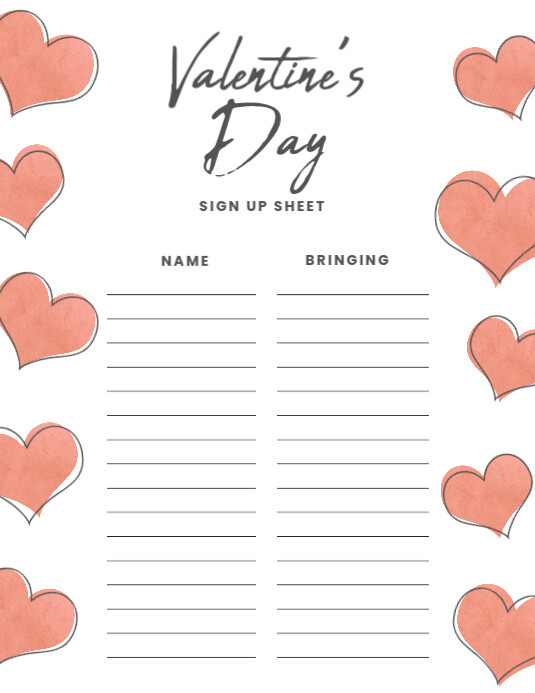Valentine's Day sign up potluck sheet Template PosterMyWall