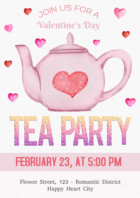 Valentine's Day Tea Party Invitation A6 template