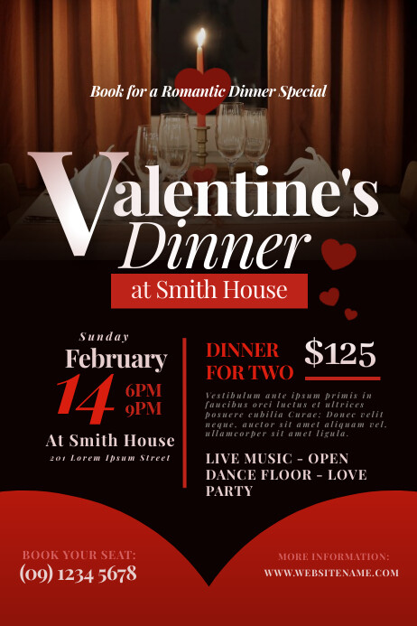Valentine's Dinner Flyer Template | PosterMyWall Valentine's Dinner Flyer Template | PosterMyWall