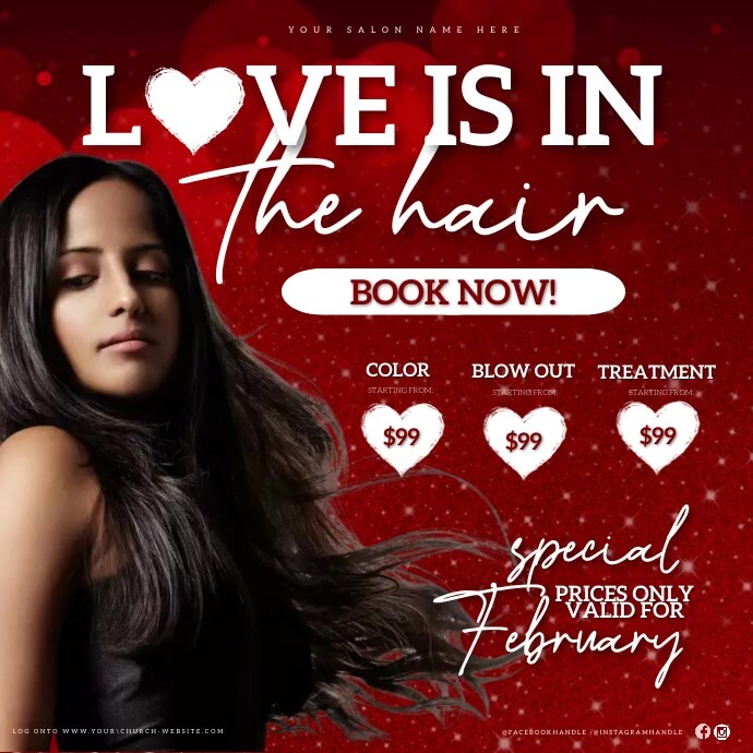 VALENTINE'S HAIR SALON AD TEMPLATE Square (1:1)