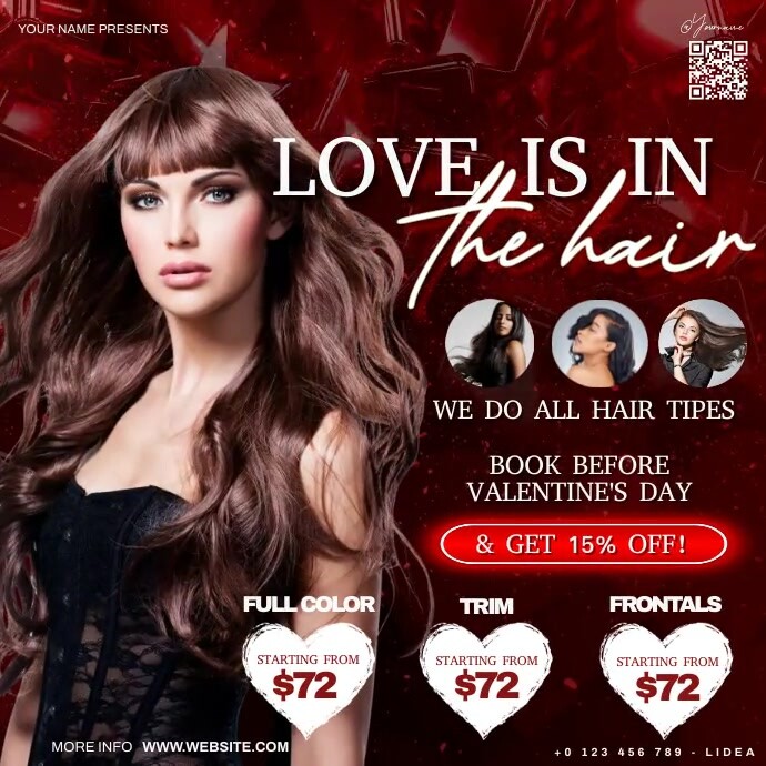 VALENTINE'S HAIR SALON AD TEMPLATE Wpis na Instagrama