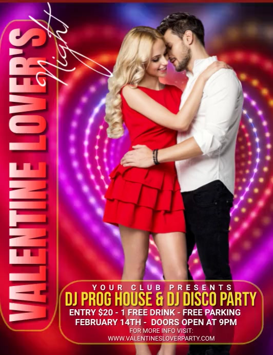 Valentine's Lovers Night, Music and dance Flyer (US Letter) template