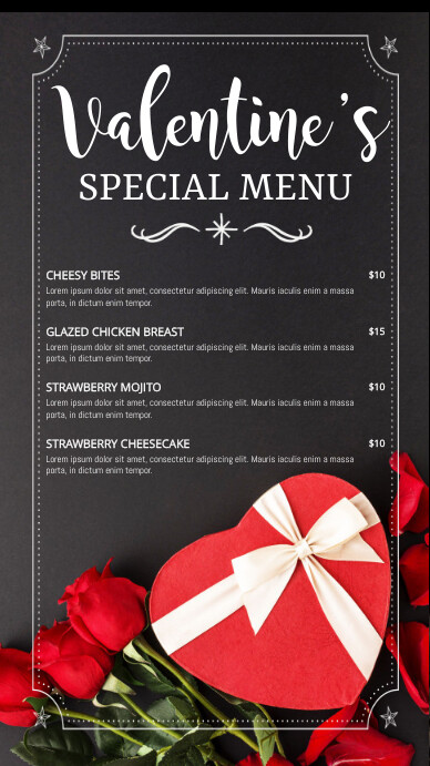 valentine's menu, valentine, menu 数字显示屏 (9:16) template