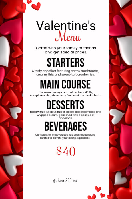 Valentine's menu Poster template