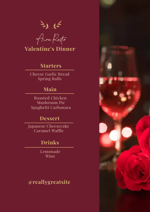 Valentine's Menu Dinner Template | PosterMyWall