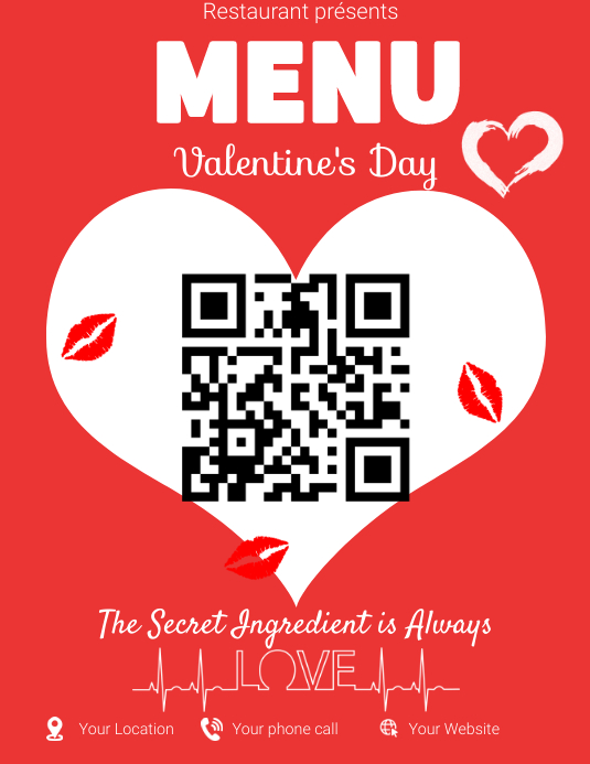 Valentine's menu flyer template 传单(美国信函)