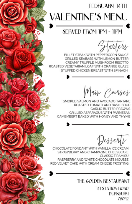 Valentine's Menu Template - Restaurant  Menu Card 小报