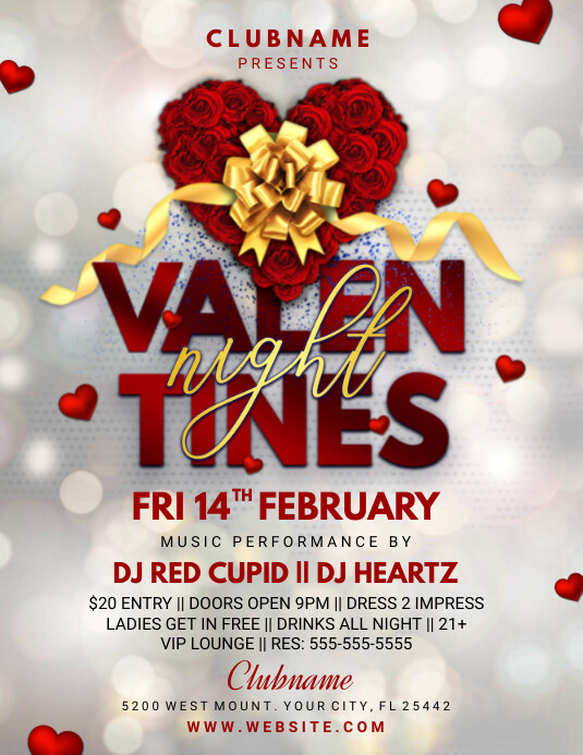 Valentine's Night Club Party Flyer (US Letter) template