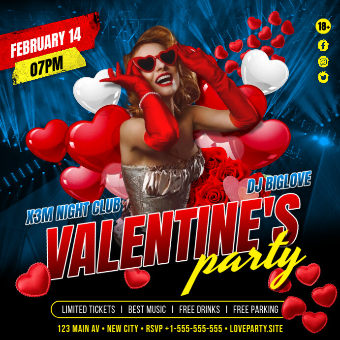 Valentine's Party Banner Wpis na Instagrama template