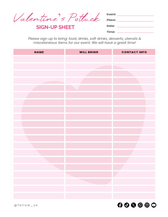 Valentine's Potluck Printable Free template | PosterMyWall