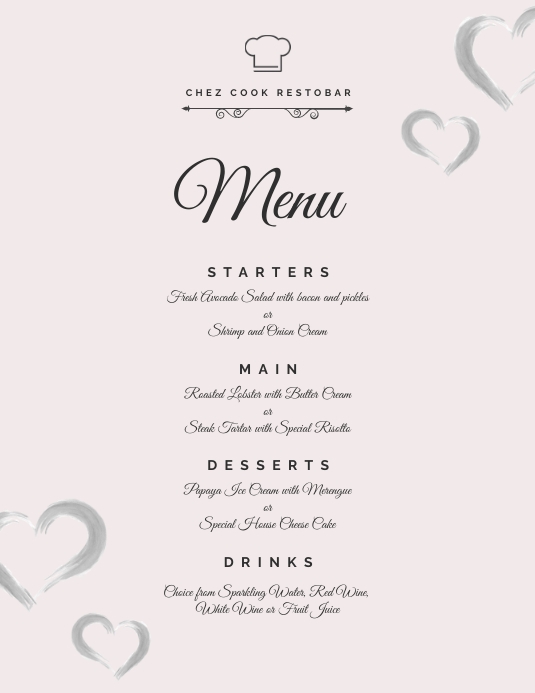 Copy of Valentine's Romantic Simple Menu Template PosterMyWall