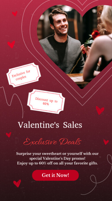 Valentine's sales design template Ekran reklamowy (9:16)