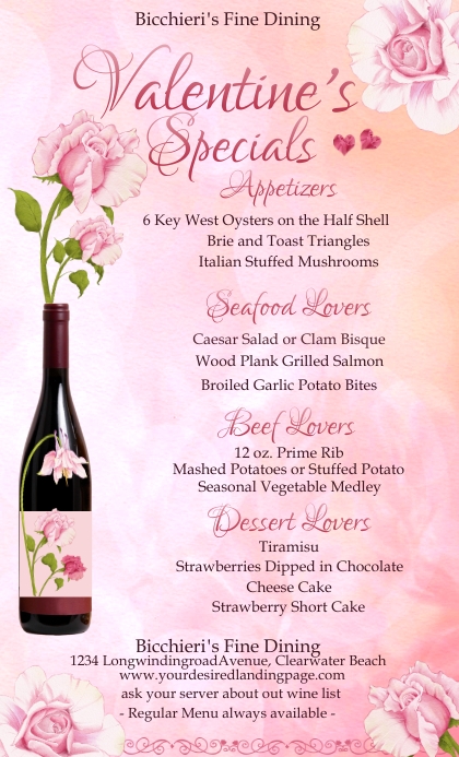 Valentine's Specialty Menu US Legal template