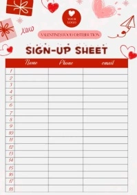 VALENTINE'S Volunteers Sign up Sheet Template A4