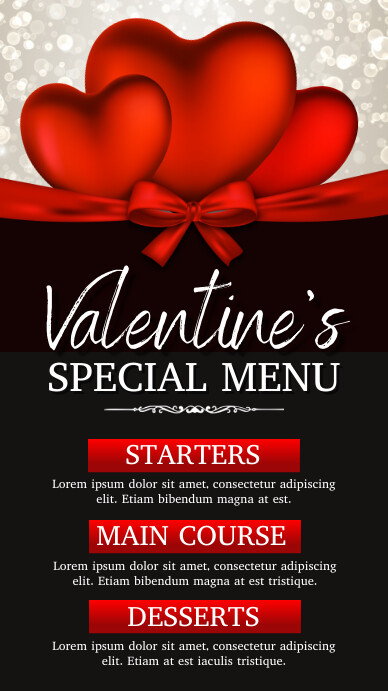 valentine, valentine's menu Display digitale (9:16) template