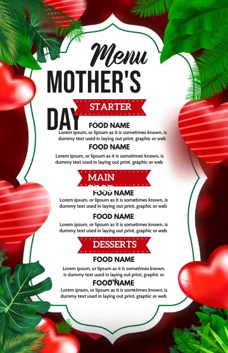Valentine, Valentines menu,mothers day Halfbladsy Breed template