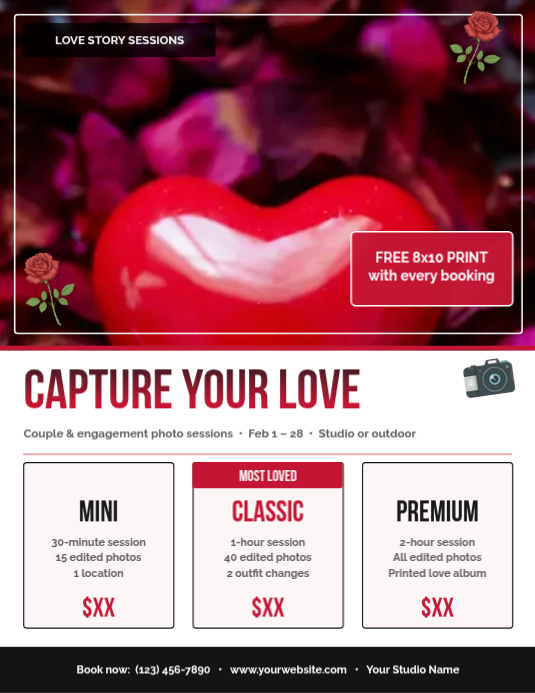 Valentine Couple Photography Session Packages Flyer Template | PosterMyWall